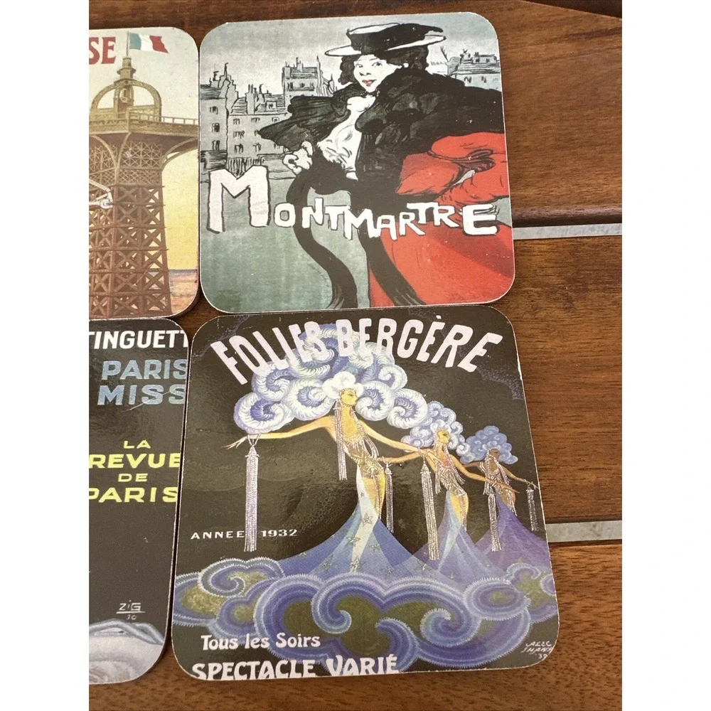 Vintage French Paris Art Deco Travel Poster Cork Coasters Set of 6‎ Eiffel Tower